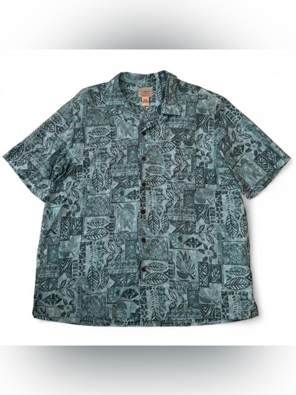 Vintage L.L. Bean Traditional Fit Hawaiian Tiki Short Skeeve Button Down Shirt